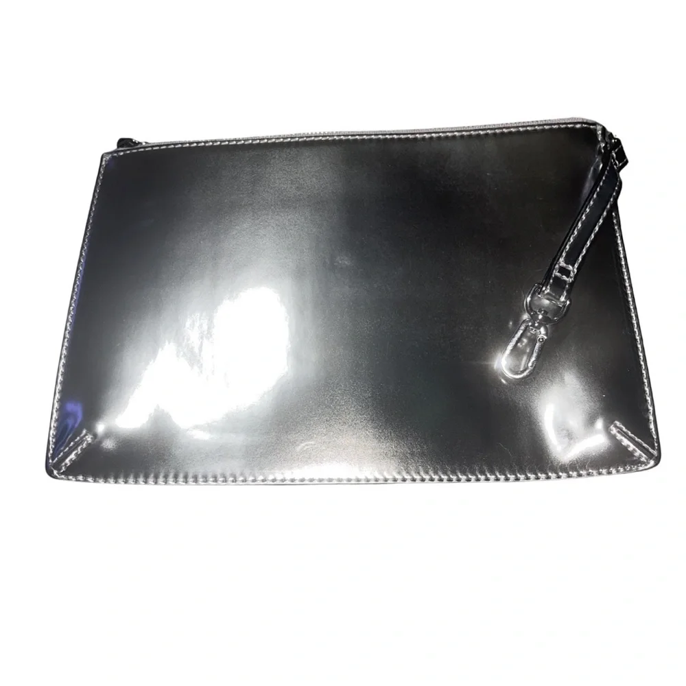 Tory Burch Metallic Silver Block-T Pouch / Wristlet